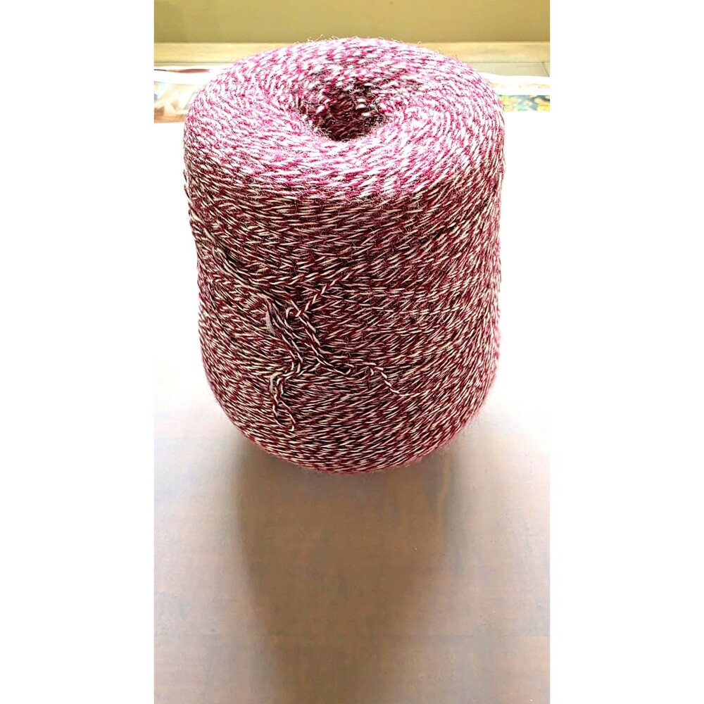 Vintage Red White Twisted Craft Supply Weaving Knitting Yarn Cone
